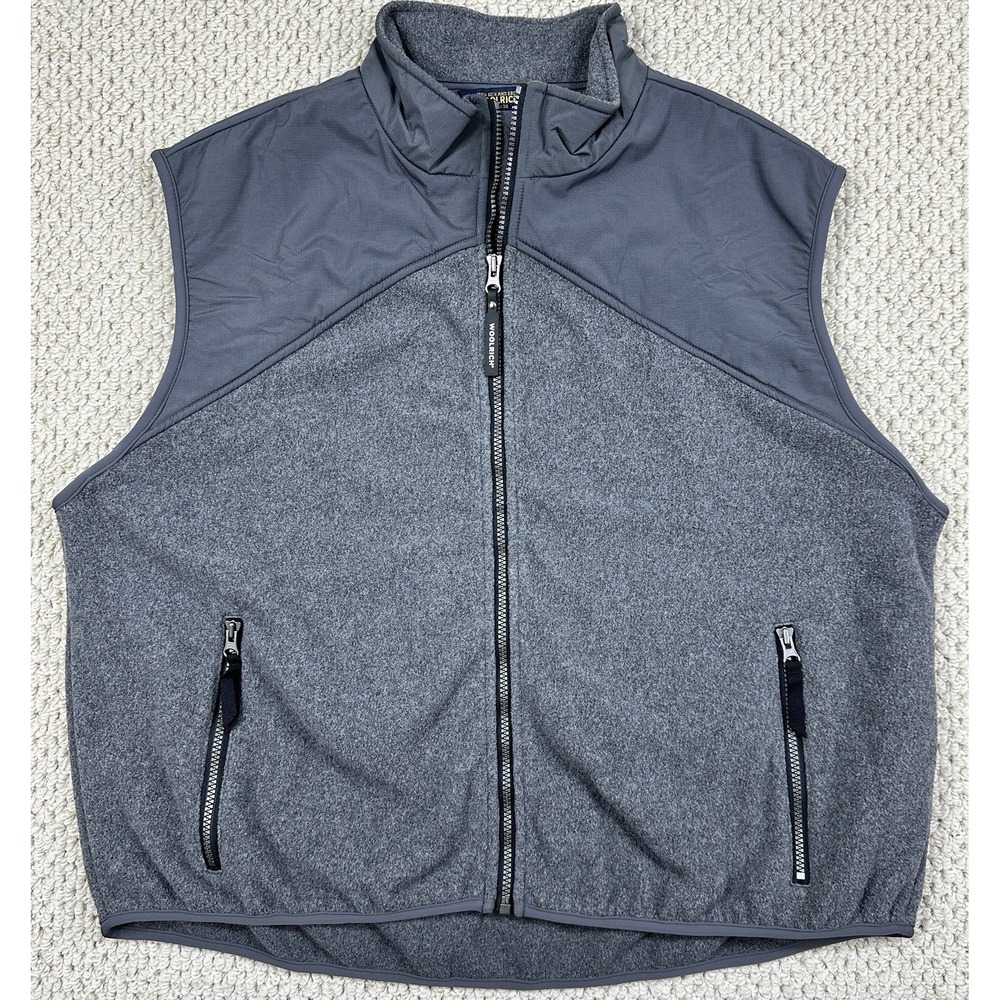 Vintage Woolrich Vest Mens XL Charcoal Heather Gray Fleece Full Zip Pockets